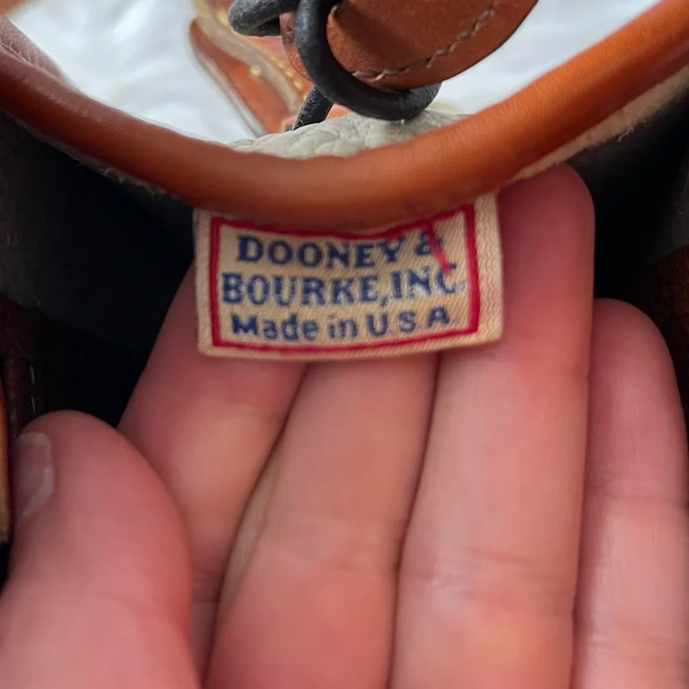 Dooney & Bourke Cream and Tan Pebbled Leather Satchel with Shoulder Strap